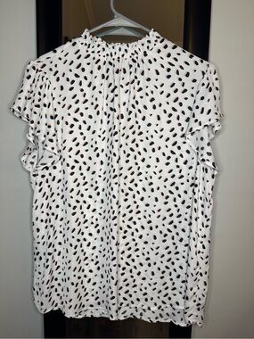 Massini White Blouse with Black and Blush Dot Print